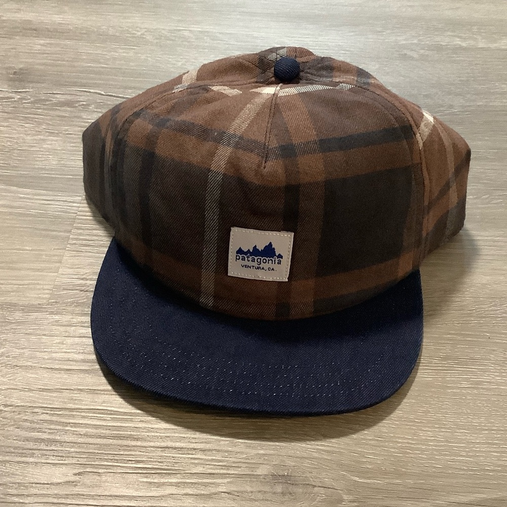 Patagonia molasses brown fleece plaid & denim range cap